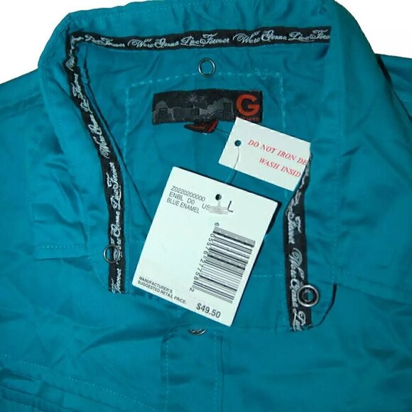 G by Guess Shirt Men's L Blue Enamel Snap Button Made In India - Picture 3 of 9